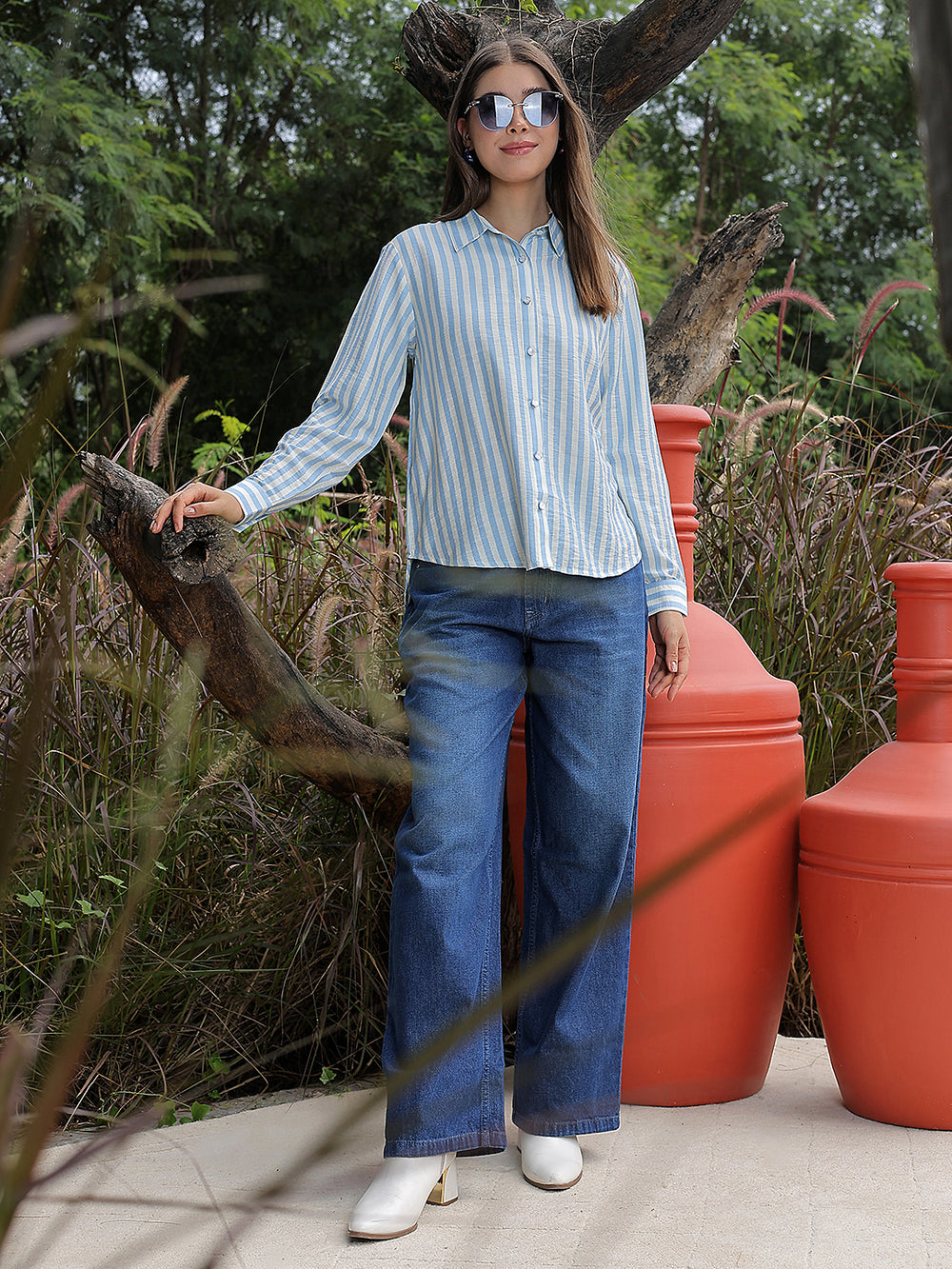 Contemporary Coastal Blue Striped Shirt