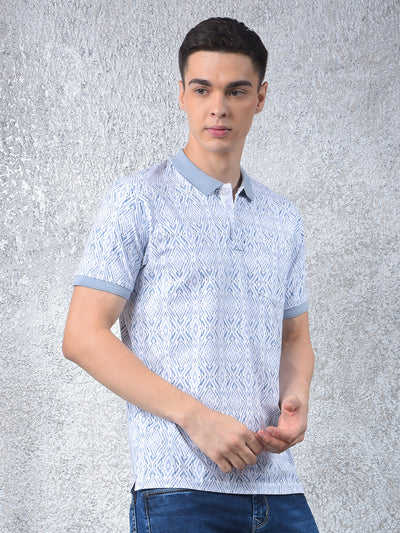 Blue Printed Polo Neck T-Shirt