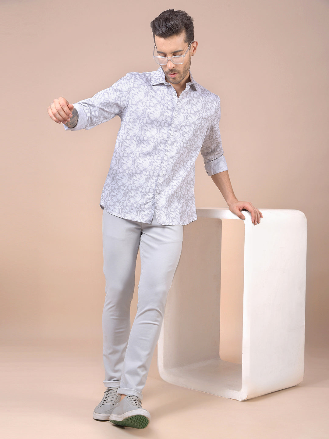 Grey Floral Print Shirt