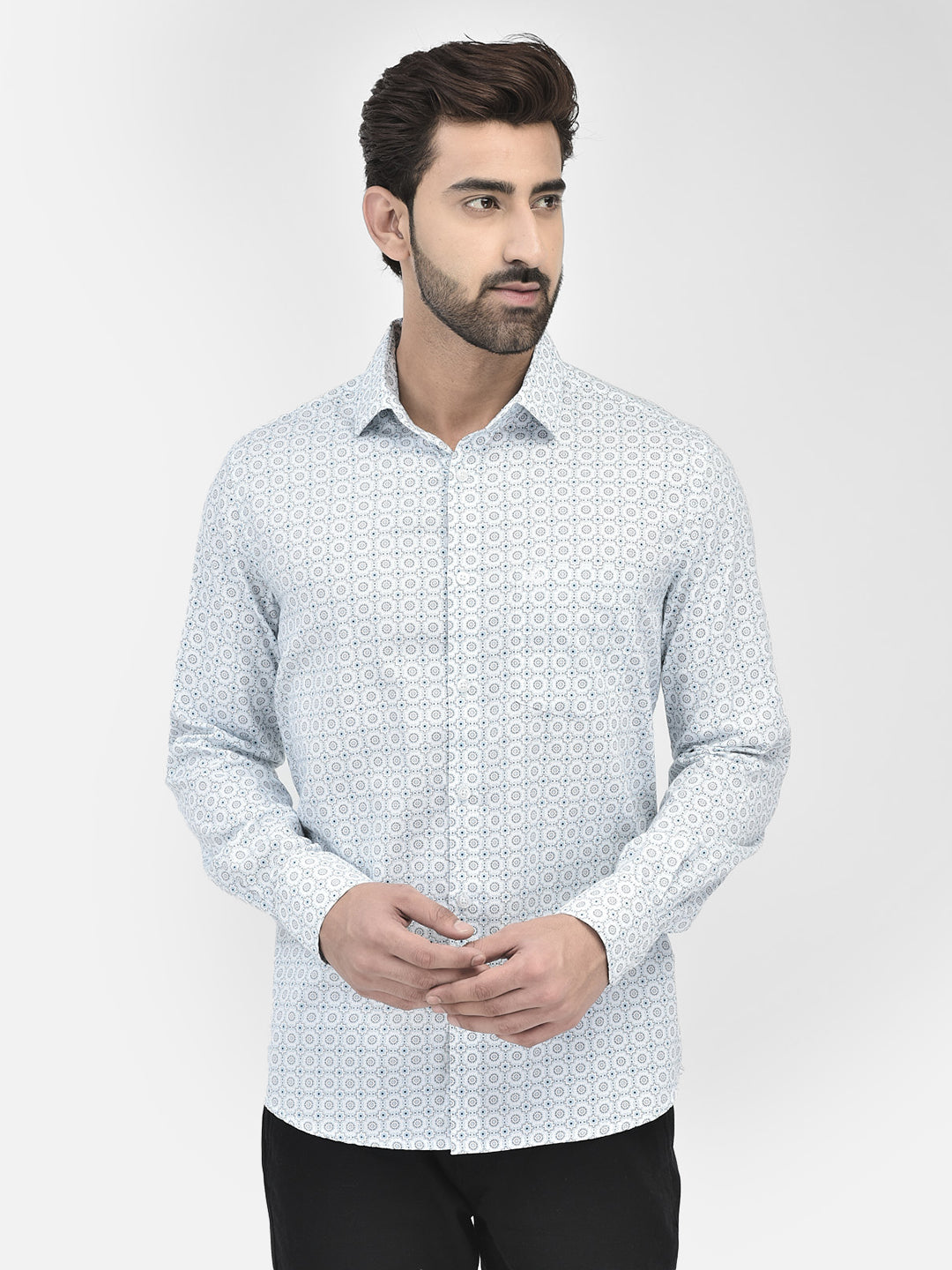Blue Printed 100% Cotton Shirt