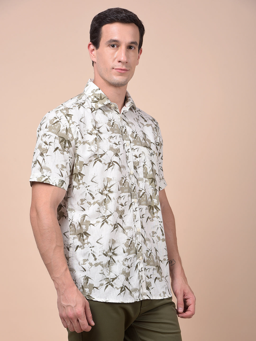 Olive Floral Print Shirt