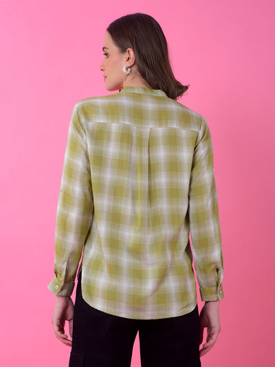 Green Checked V-Neck Shirt