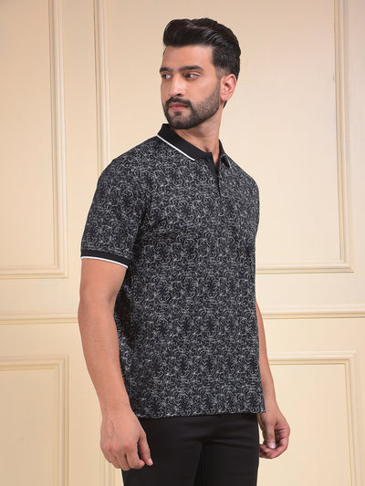 Black Printed Polo Neck T-Shirt