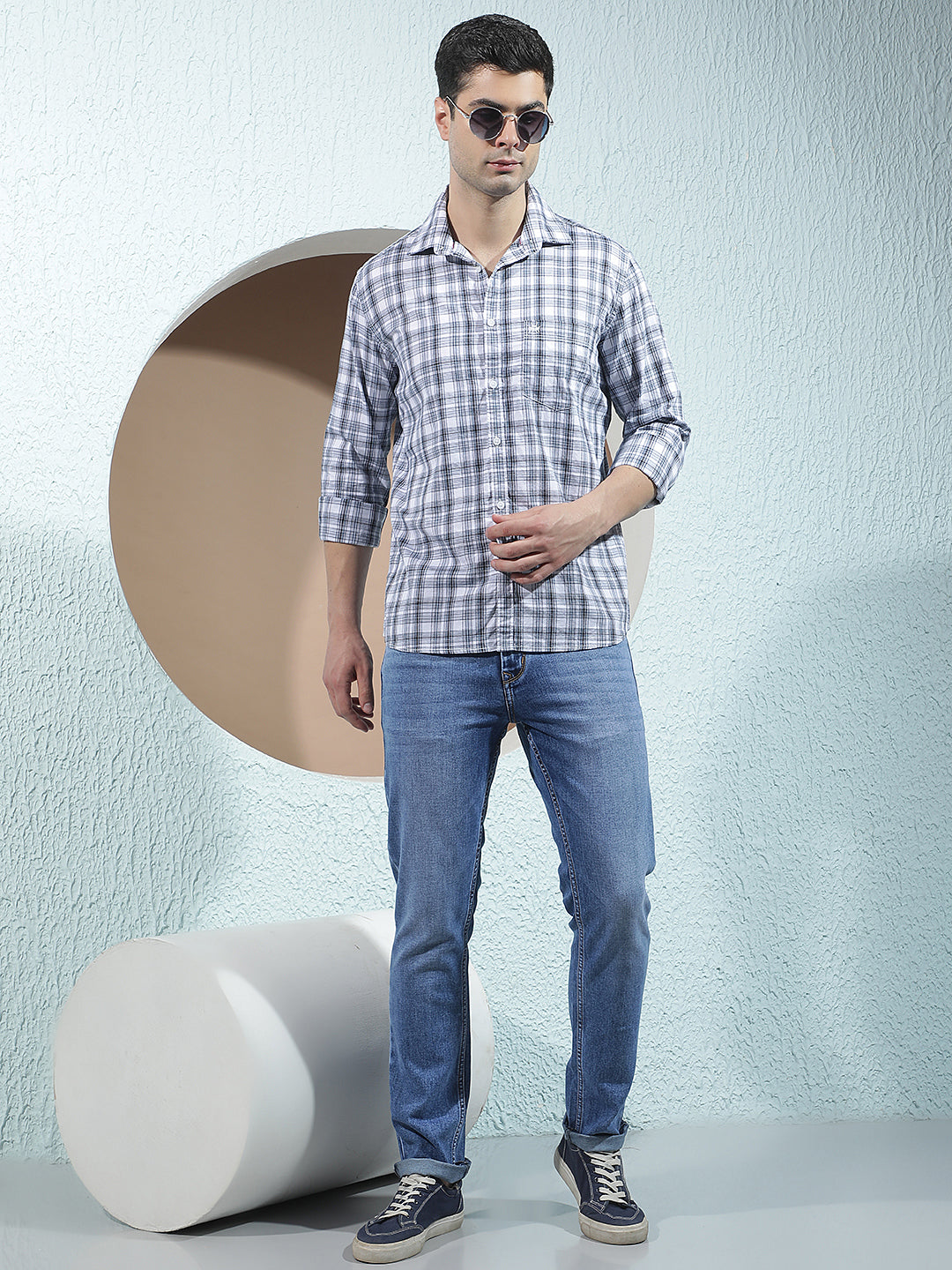 White 100% Cotton Checked Shirt