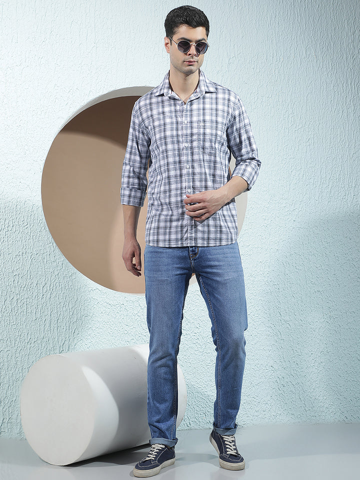 White 100% Cotton Checked Shirt