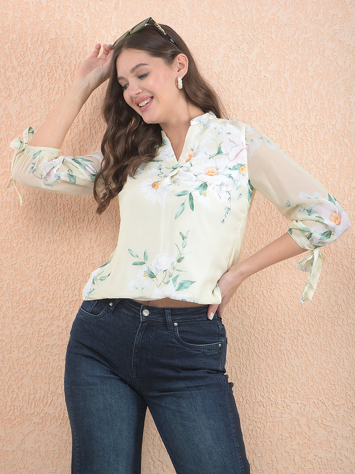 Multi-Color Floral Print V-Neck Top