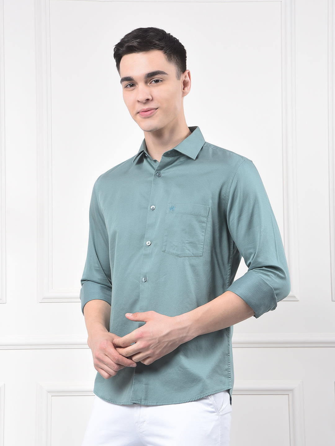 Olive Green Soft-Touch Blended Slim Casual Shirt