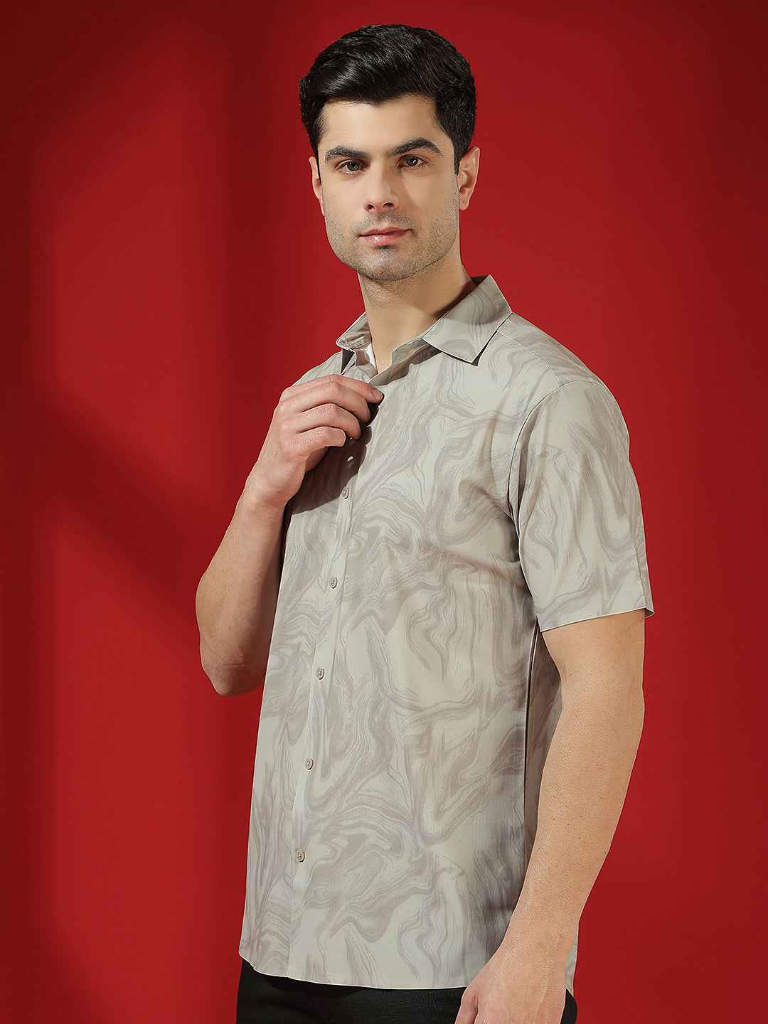 Khaki Abstract Print Shirt