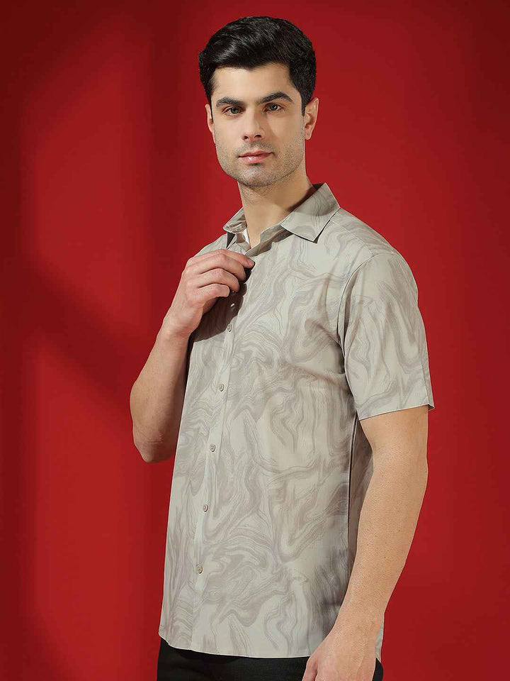 Khaki Abstract Print Shirt