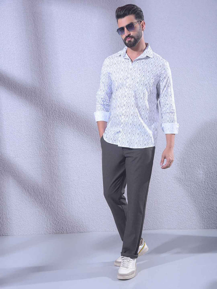 White Printed Modal Shirt