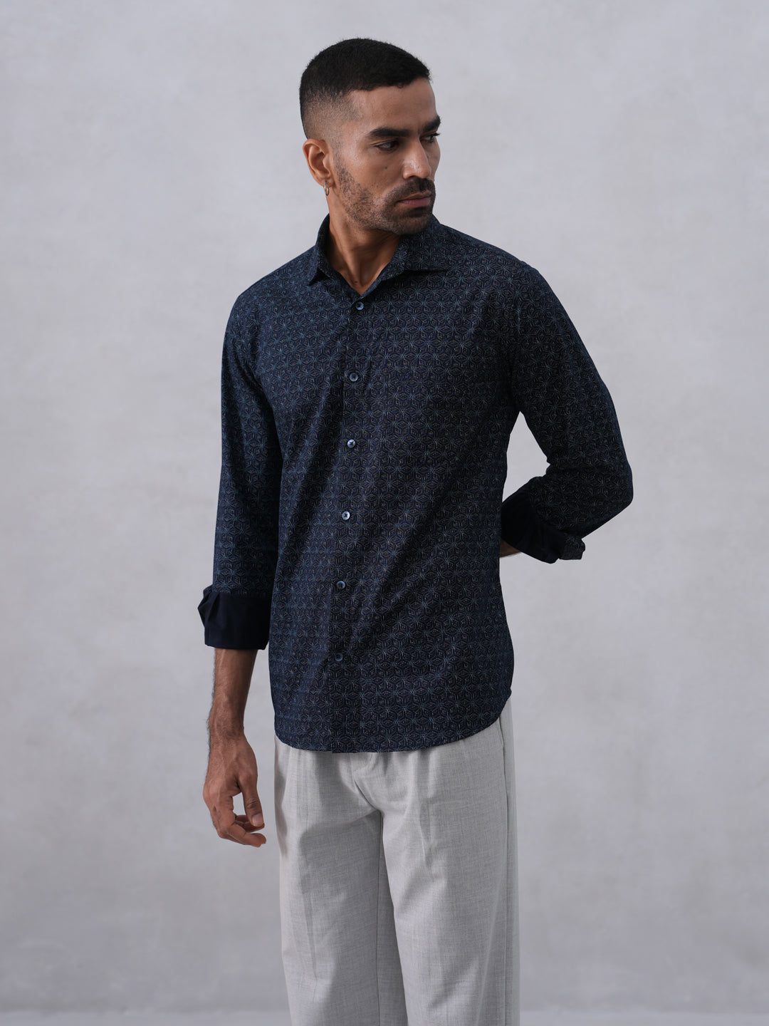 Navy Blue Printed Shirt