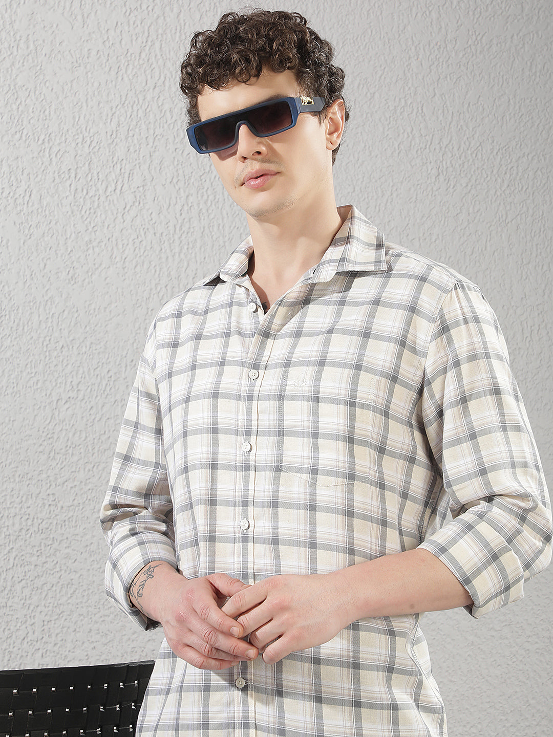 Yellow Linen Checked Shirt