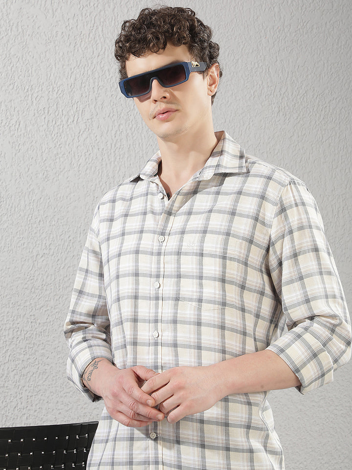 Yellow Linen Checked Shirt