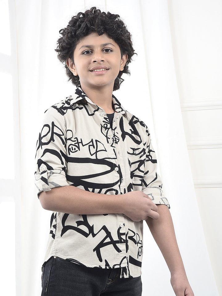 Beige Typographic Print 100% Cotton Knitted Shirt & T-Shirt Set