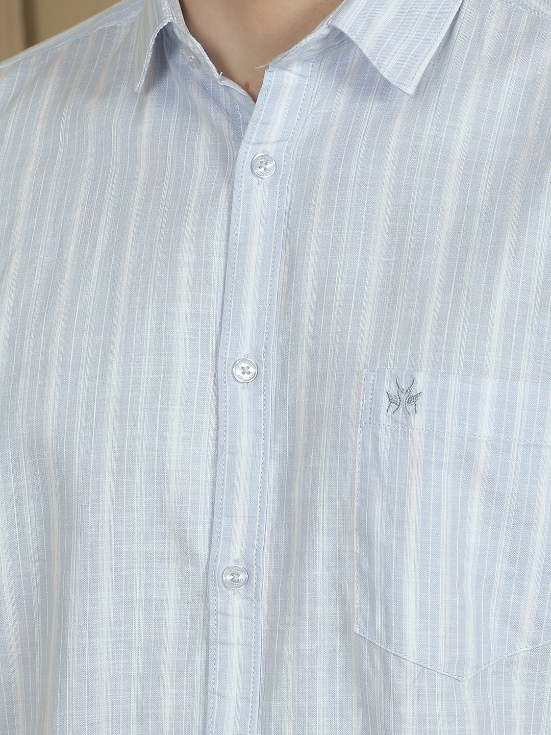 Blue Vertical Striped 100% Cotton Shirt