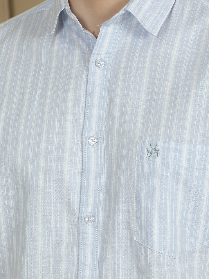 Blue Vertical Striped 100% Cotton Shirt