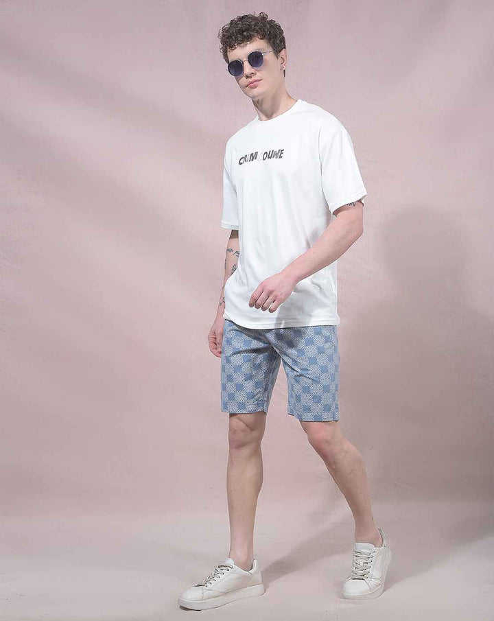 Floral Print Blue 100% Cotton Shorts