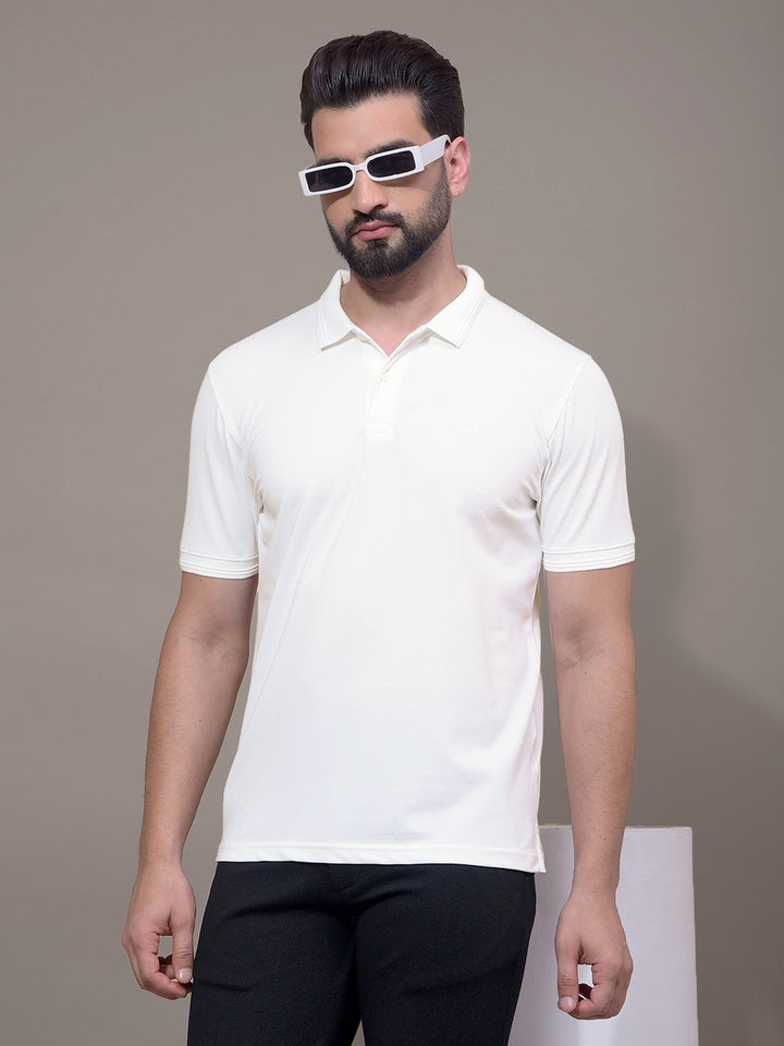White Polo Neck T-Shirt-Men T-Shirts-Crimsoune Club
