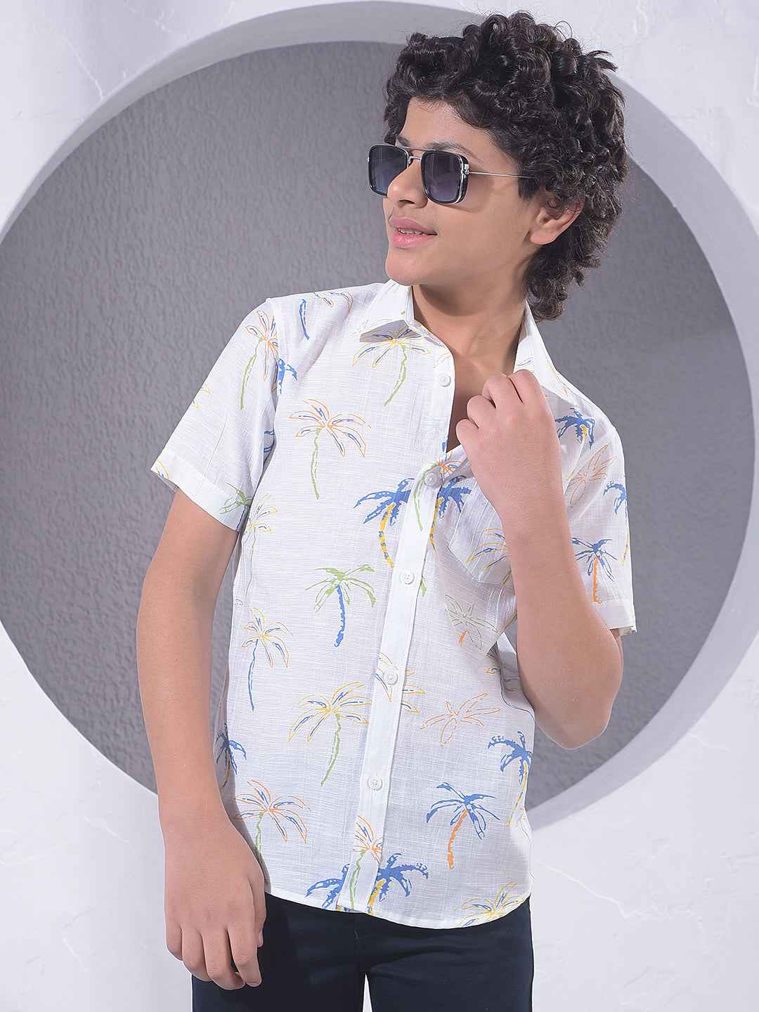 White Floral Print Shirt