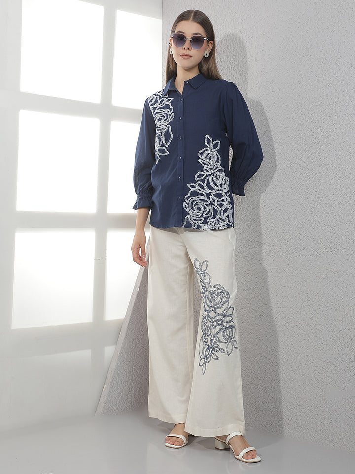 Navy Blue Embroidered Shirt