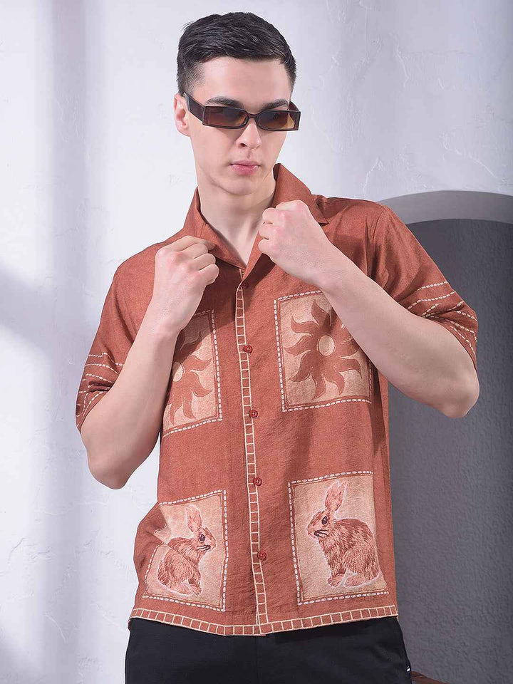 Maroon Printed Resort-Collar Shirt