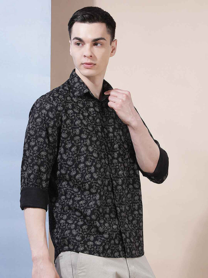 Black Floral Print Shirt