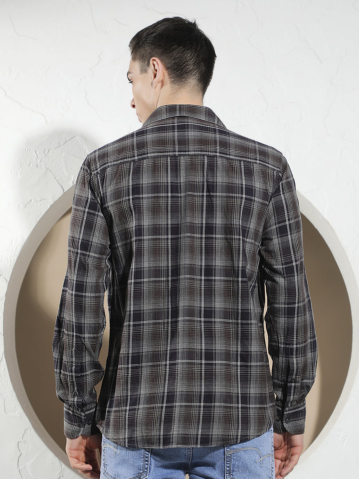 Brown 100% Cotton Checked Shirt
