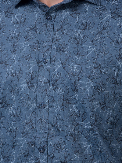 Blue Floral Print 100% Cotton Shirt