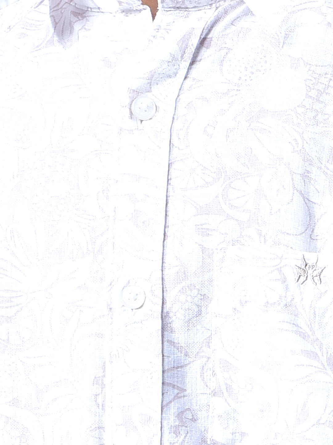 Beige Floral Print Linen Shirt