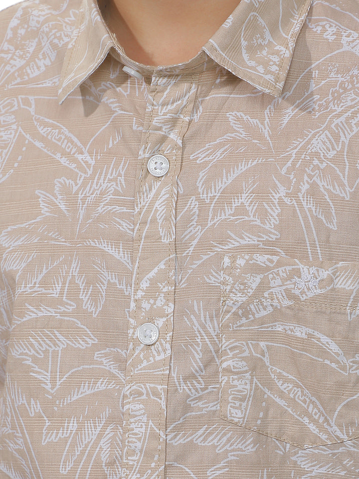 Tan Tropical Print Shirt