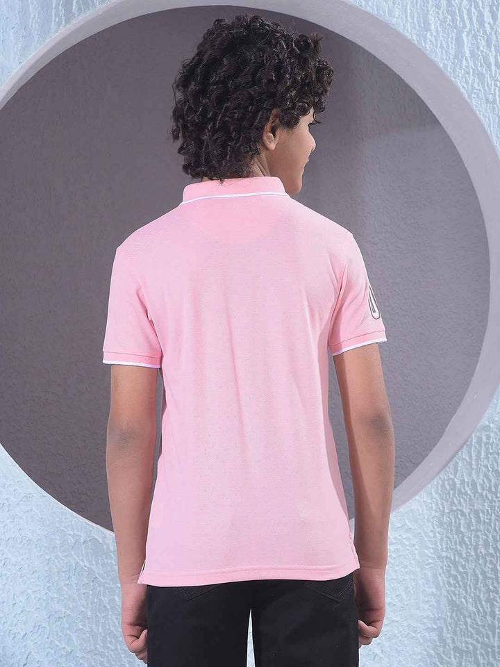 Pink Typographic Print Polo Neck T-Shirt