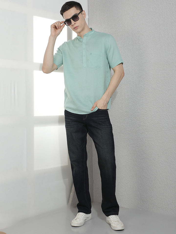 Urban Earthy Green Linen Kurta