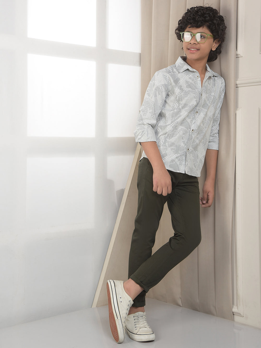 Grey Botanical Print Shirt