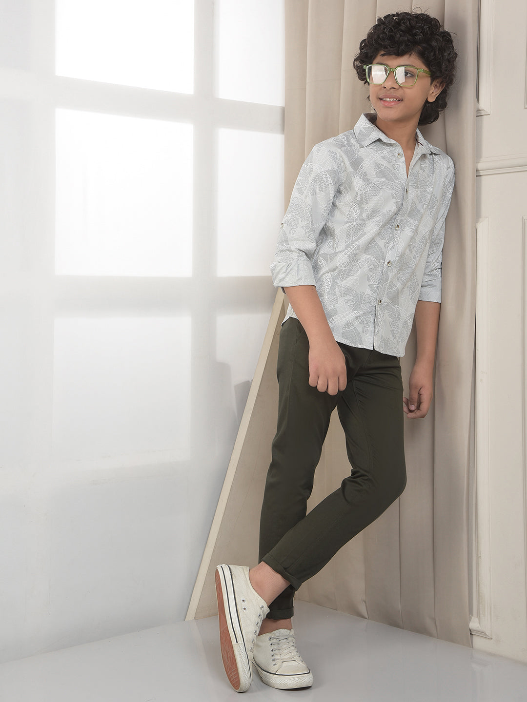 Grey Botanical Print Shirt