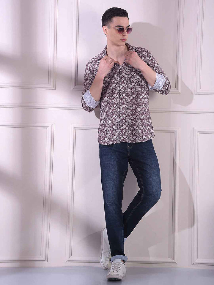 Wine Floral Print Shirt