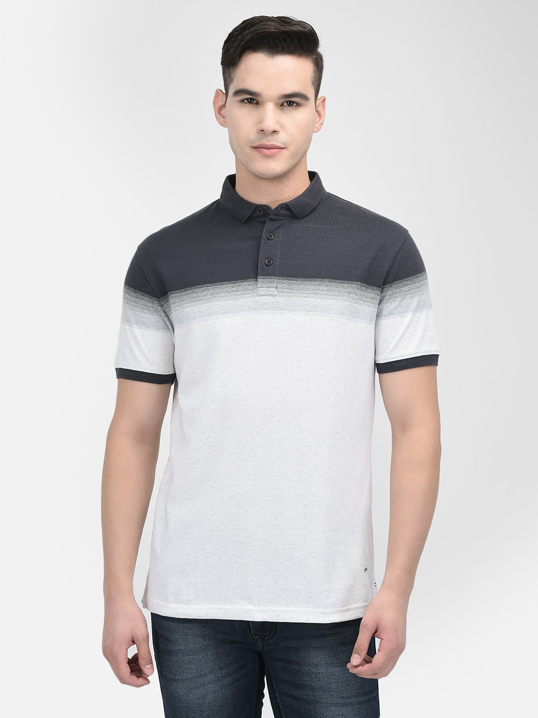 White Color-Blocked Polo Neck T-Shirt