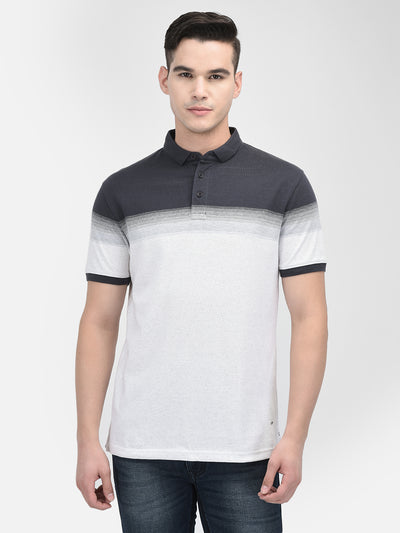 White Color-Blocked Polo Neck T-Shirt