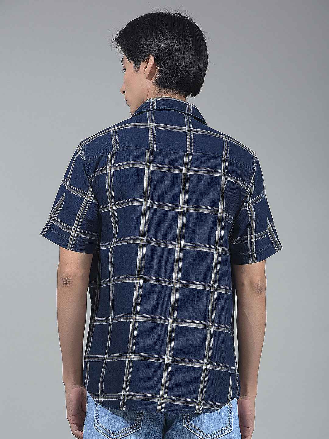 Navy Blue Checked 100% Cotton Shirt