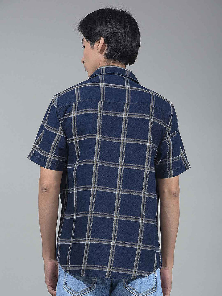 Navy Blue Checked 100% Cotton Shirt