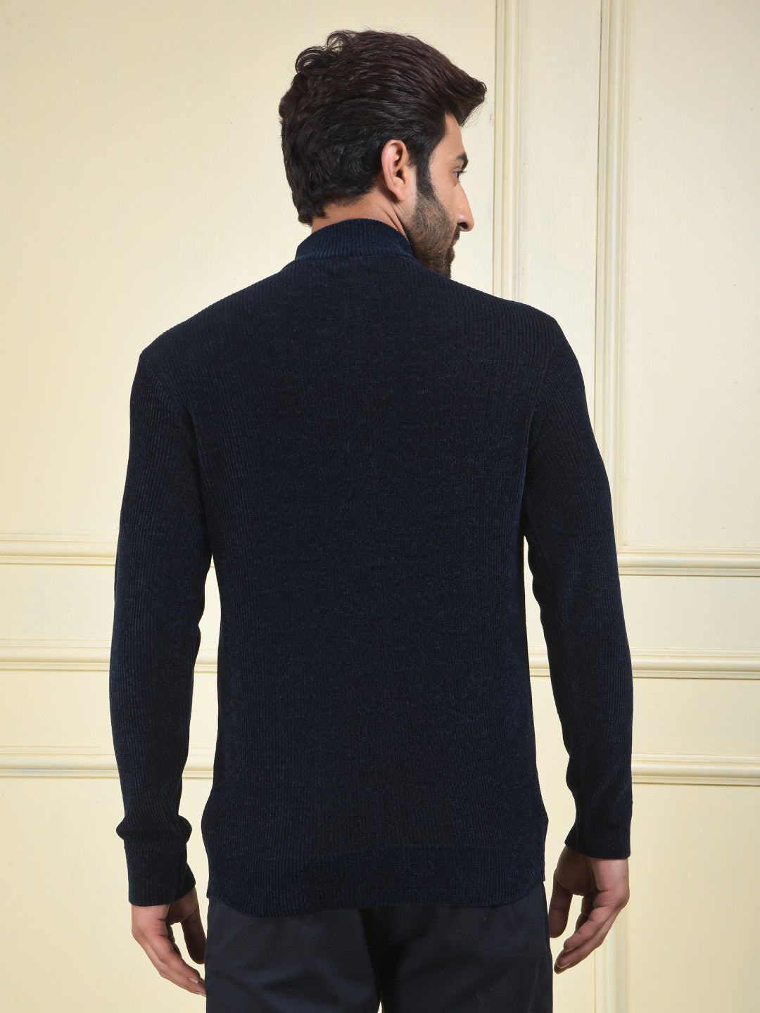 Blue Jacquard High Neck Sweater