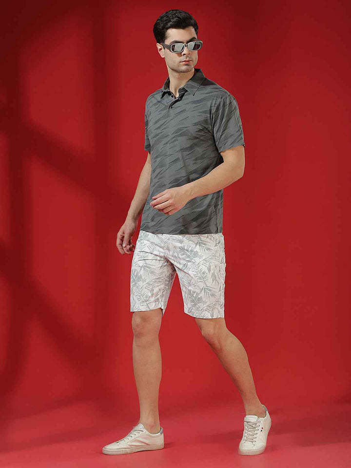 NeoBotanic Grey Leaf Print Shorts