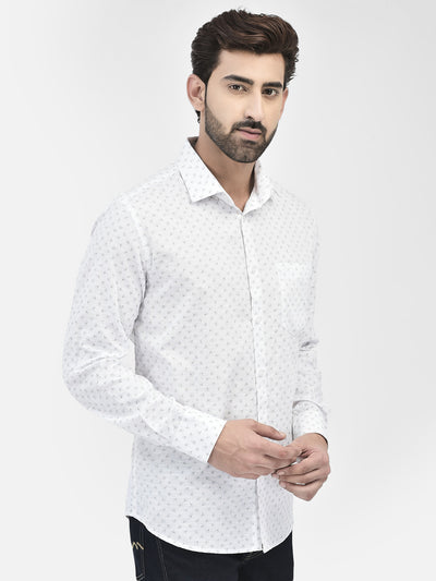 White Floral Print 100% Cotton Shirt