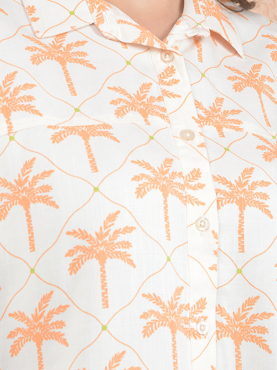 Printed Orange Crop Shirt With Extended Sleeves