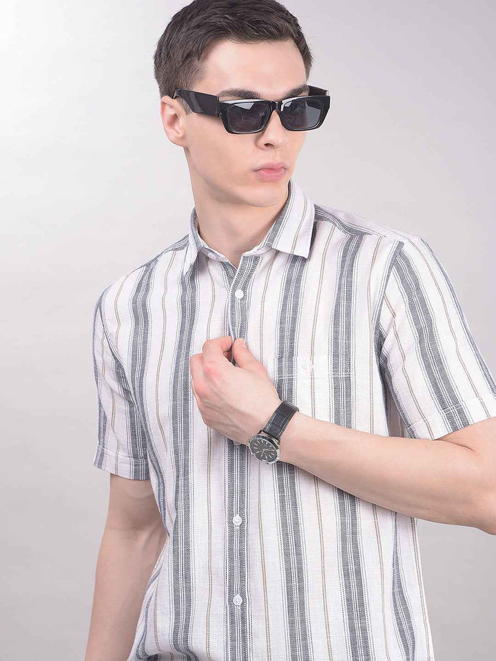 100% Cotton White Vertical Stripes Shirt