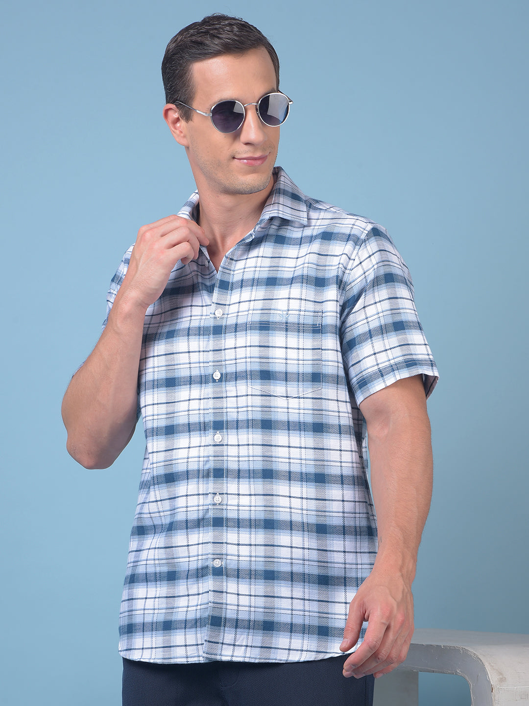 Blue Checked 100% Cotton Shirt