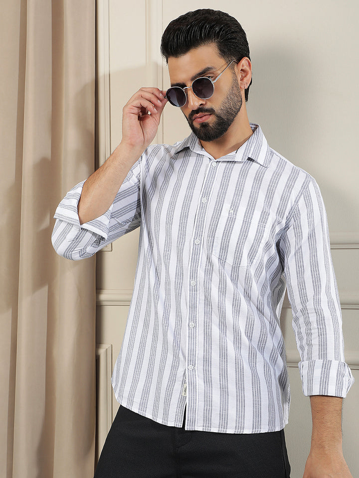 White Vertical Stripes 100% Cotton Shirt