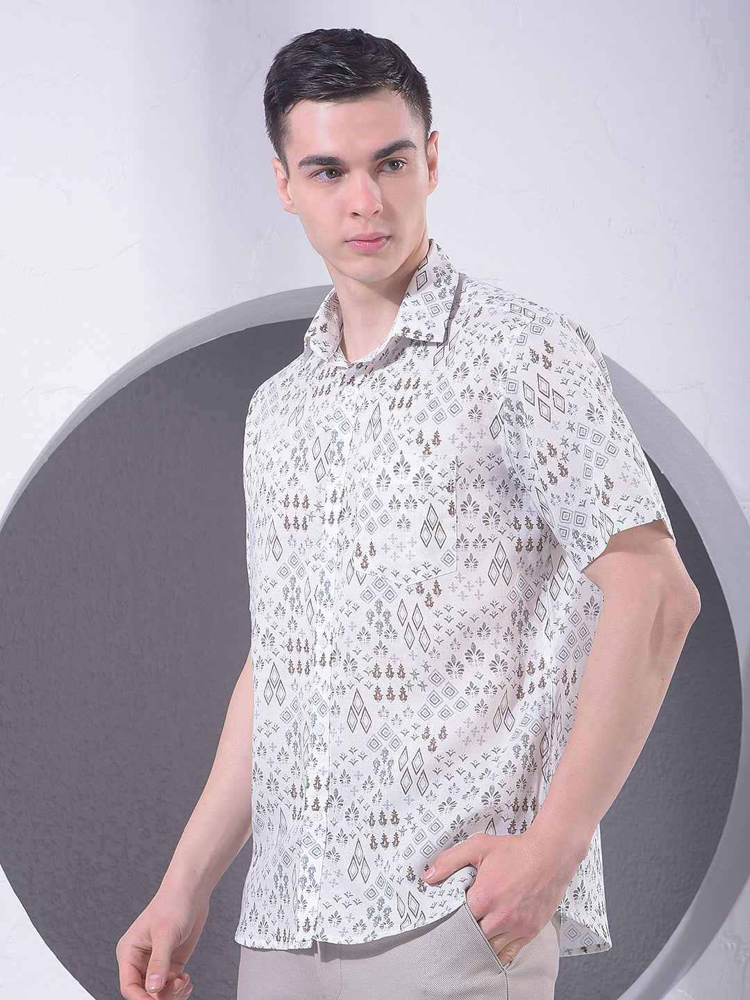 White Printed Linen Shirt