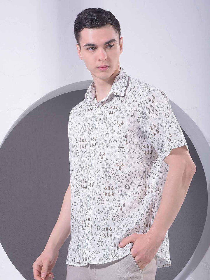 White Printed Linen Shirt
