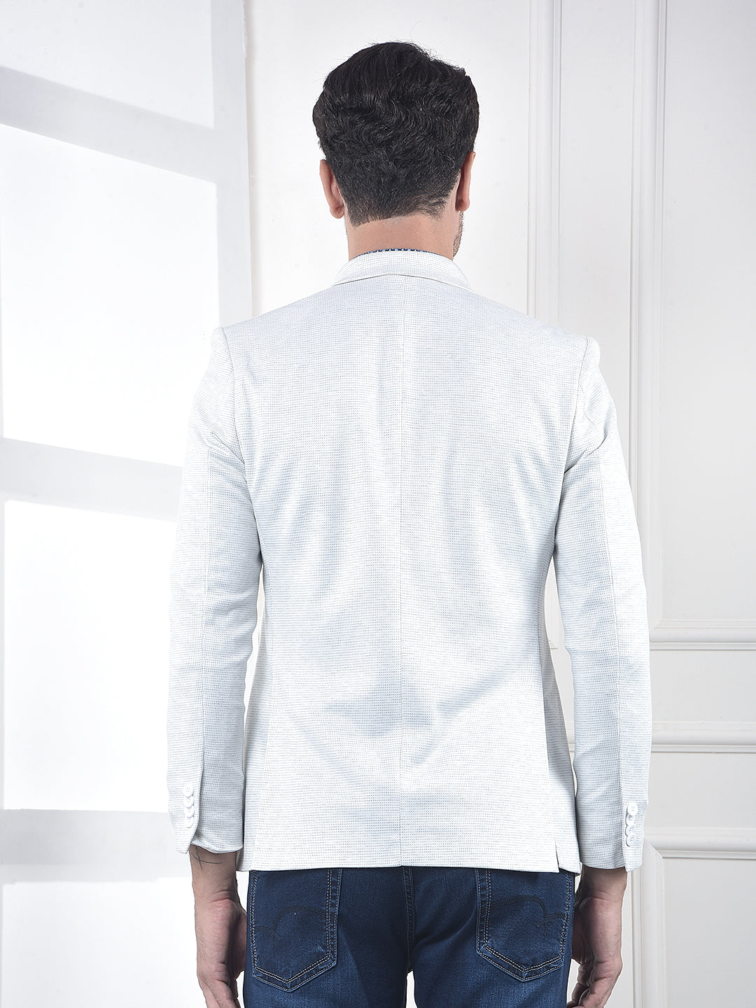Off White Printed Notched Lapel Single-Breasted Blazer