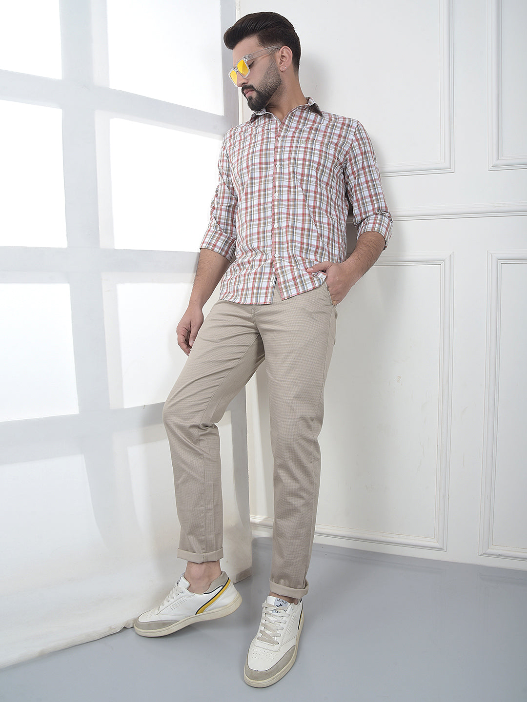 Beige Jacquard Trousers